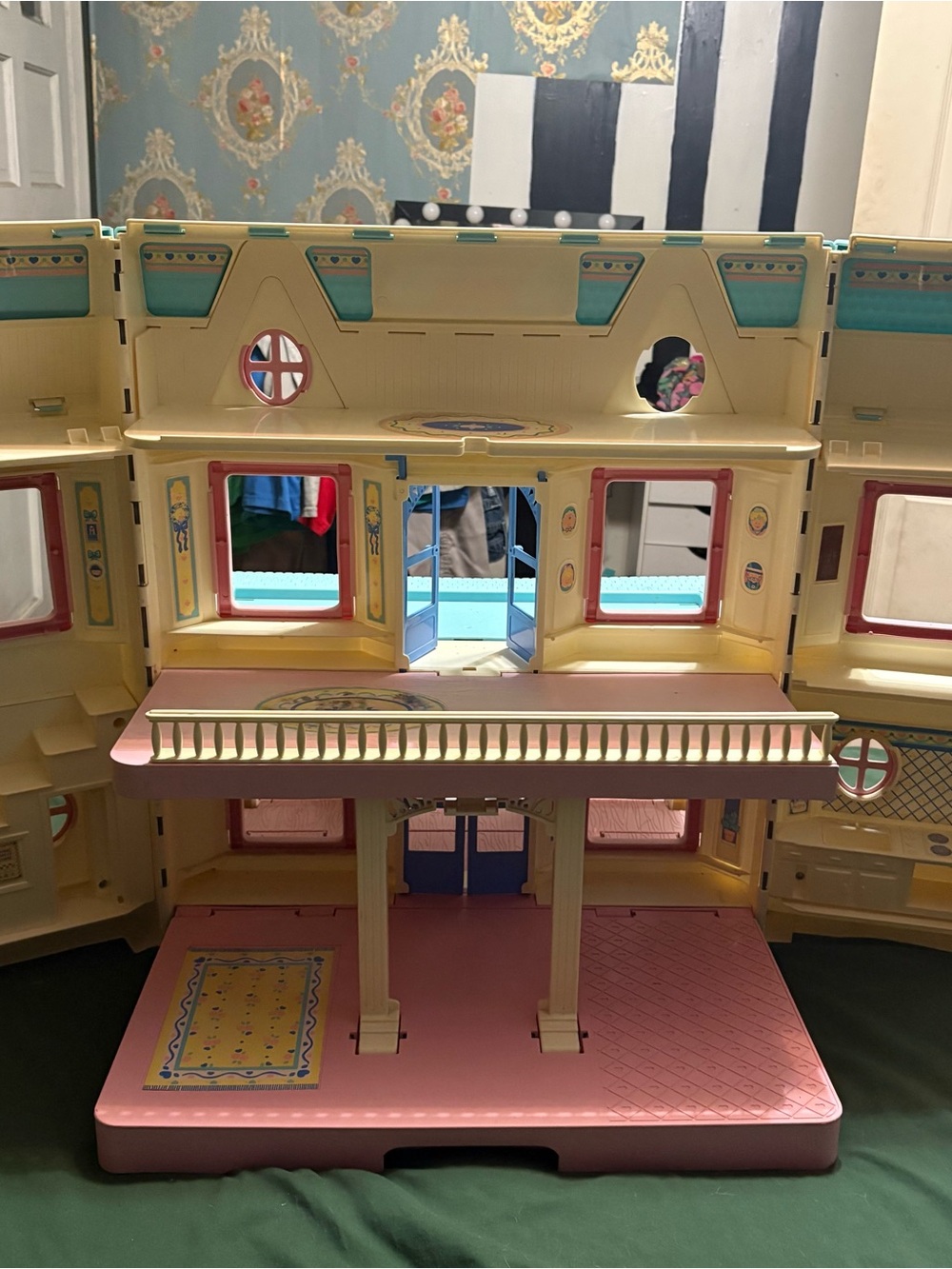 Vintage Pink and Cream Dollhouse Playset - Kids Toys